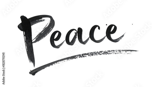 Peace Word Brush Stroke Calligraphy On Transparent Background For Graphic Design And Inspirational Messages Promoting Harmony And Tranquility In Projects