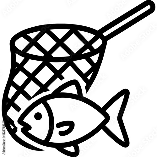 Minimalistic netting fish outline icon