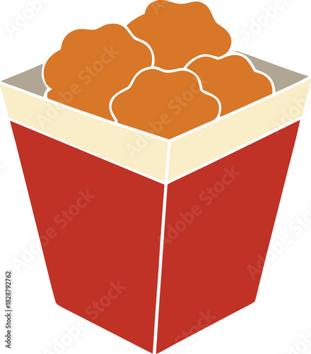 Golden crispy chicken bites box isolated on transparent background
