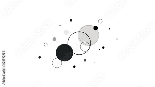 Circles of varied sizes shades and outlines arranged in the image center