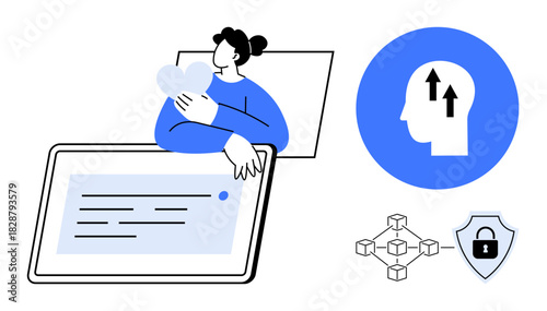 Cybersecurity concept. Cybersecurity protecting digital interactions and sensitive data. Cybersecurity including blockchain networks and secure technological advancements. For tech firms, apps