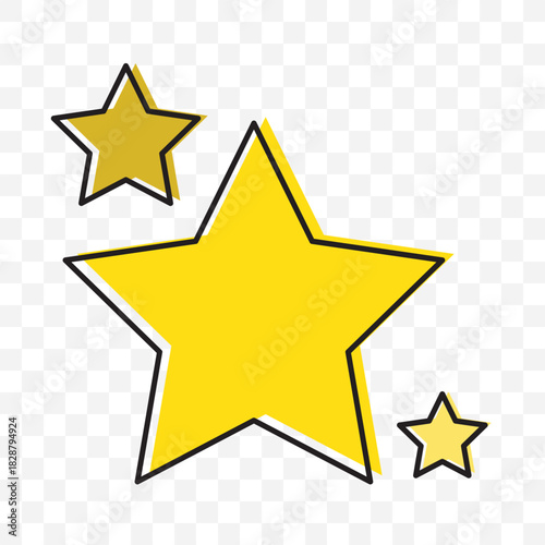 Star Icon Flat Vector. Isolated rounded star icons show a solid black shape and a double outline On Transparent Background. EPS 10.