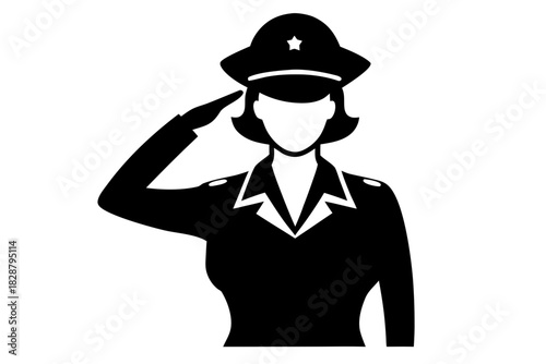 Female soldier  saluting silhouette vector, soldier woman salute black symbol
