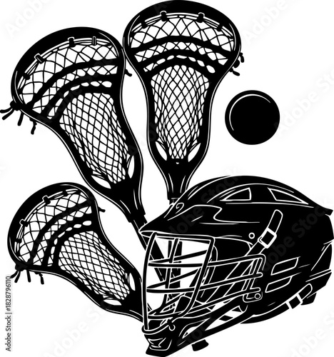 Collection of lacrosse equipment silhouette vector. Lacrosse elements vector isolated on white background.
