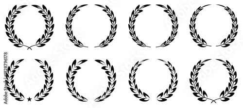 Four black and white laurel wreaths arranged in a grid pattern