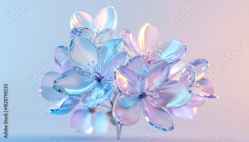 Beautiful crystal flowers illuminated by gentle radiance high resolution photo