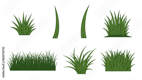 Tufts of Green Grass, Vector Illustration Elements for Landscape Design