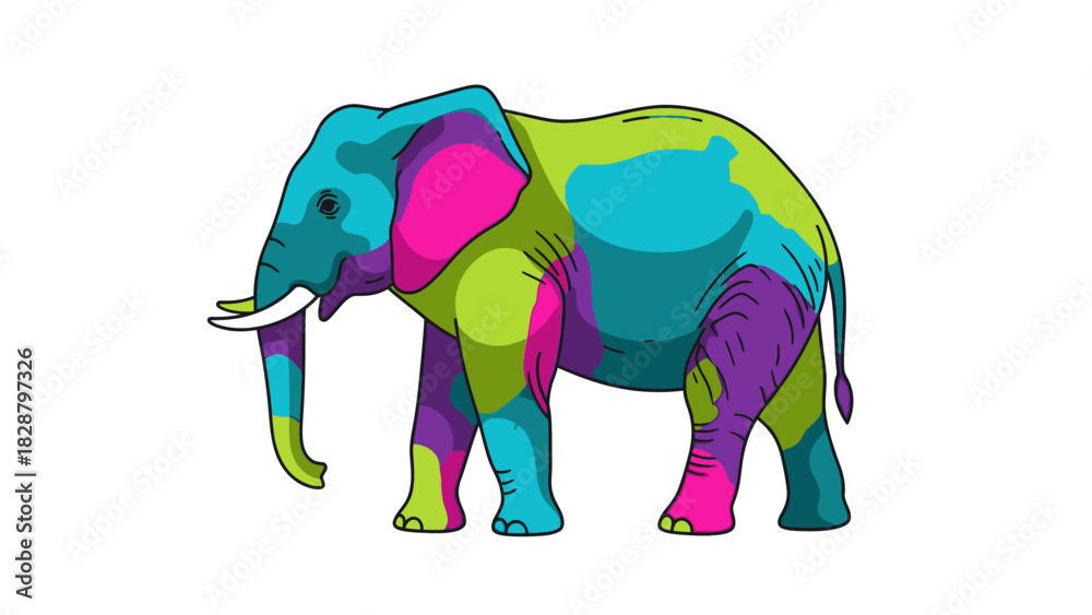 Fototapeta premium Colorful Elephant Illustration with Vibrant Design and Distinct Artistic Style