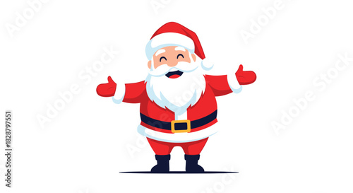 A joyful cartoon Santa Claus illustration, smiling broadly with his arms open in a welcoming gesture, perfect for holiday greetings.