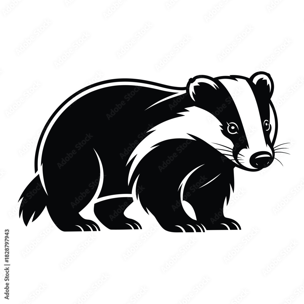Obraz premium Stylized black and white illustration of a badger standing