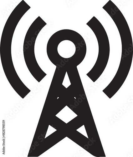 Communication tower vector icon broadcasting wireless signal for telecommunication and network connectivity