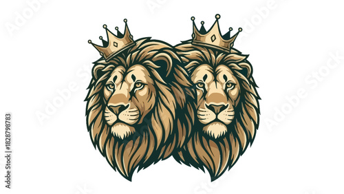 Majestic Duo Lion Heads Adorned with Regal Crowns