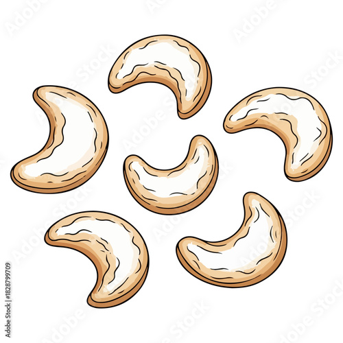 Austrian Vanillekipferl Christmas Cookies Vector Illustration
