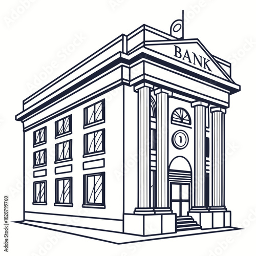 Illustration of a bank building in black lines