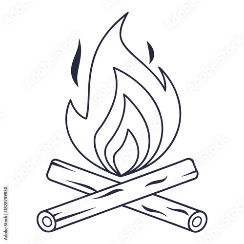 Campfire with logs, a simple line art drawing