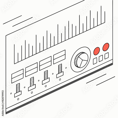 Isometric illustration of a sound mixing console