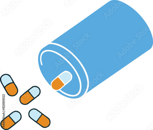 Pill bottle with spilled capsules isolated on transparent background