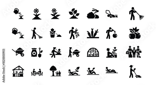 Garden and farming icon set black and white vector illustrations for agriculture