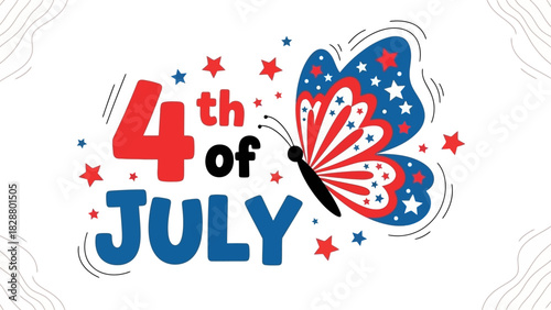 4th of July Celebration Butterfly and Stars Design for Independence Day
