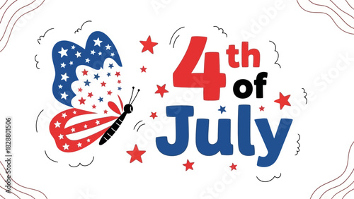 Festive Independence Day Celebration A Patriotic Illustration of Butterfly and Stars on July 4th
