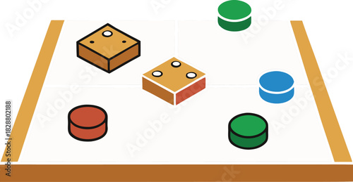 Simple board game pieces layout isolated on transparent background