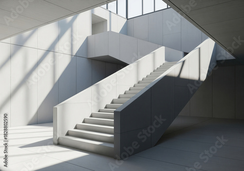 Minimalist staircase in serene atrium