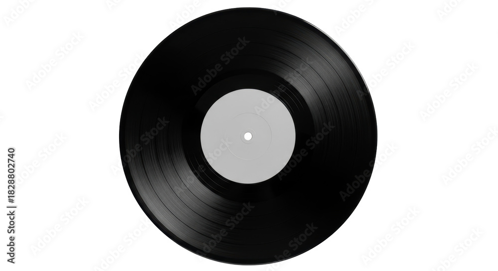 Fototapeta premium Black vinyl record PNG isolated on transparent background, vintage music carrier for DJ, audio, and entertainment use