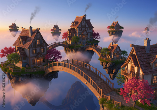 Floating Island City at Twilight