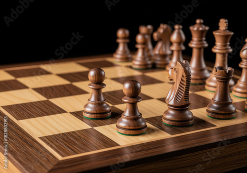 Elegant wooden chessboard with detailed pieces