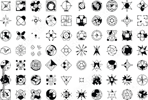 Collection of black and white gear icons representing settings processes and configurations
