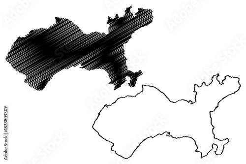 Governador island (Federative Republic of Brazil, Rio de Janeiro, South and Latin America, Guanabara Bay) map vector illustration, scribble sketch Ilha do Governador or Governor's map