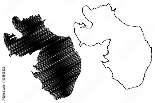 Gimsoya island (Kingdom of Norway) map vector illustration, scribble sketch Gimsoya map