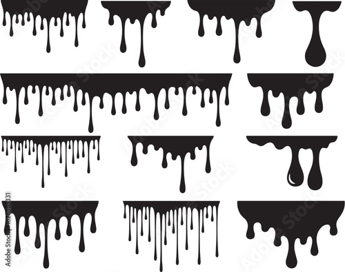 Black Liquid Melt Drops – Hand Drawn Dripping Paint Flow Illustration