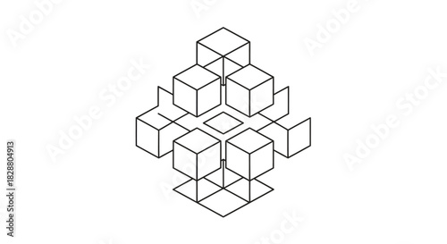 Isometric 3D Cube Cluster Design Featuring Geometric Blocks and Structural Forms for Modern Architectural and Technological Illustrations