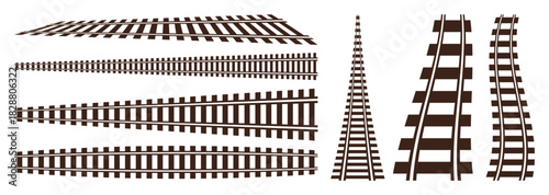 Set of Railway line icon - Railroad Tracks Silhouette. Railway Icon Stock Vectors . High Quality Train Tracks.