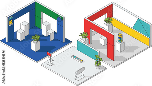 3D isometric boxing match illustration, two fighters in ring, martial arts competition scene, sports action graphic, professional fighting concept