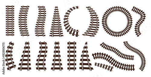 Set of Railway line icon - Railroad Tracks Silhouette. Railway Icon Stock Vectors . High Quality Train Tracks.