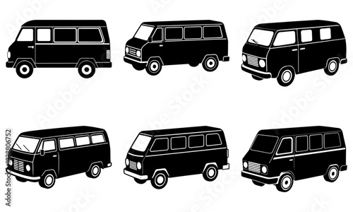 Classic van vector set for creative projects, retro travel vibes, and automotive designs, perfect for vintage style illustrations and transportation themes