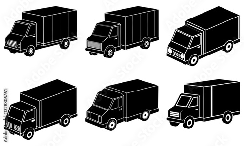 Dynamic collection of delivery trucks for logistics and transportation needs, showcasing versatility and efficiency in a modern design, originally a scalable vector