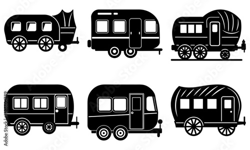 Vintage caravan collection featuring classic mobile homes and retro camper designs, perfect for travel enthusiasts and nostalgic adventures in the great outdoors