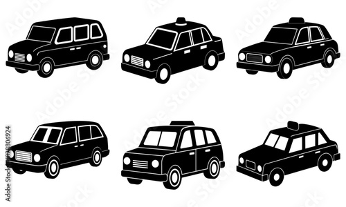 Classic taxi cab fleet ready for transport and delivery, showcasing iconic designs and vintage charm, perfect for city streets and travel adventures