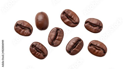Roasted coffee beans isolated PNG, aromatic ingredient for espresso and cappuccino preparation on transparent background