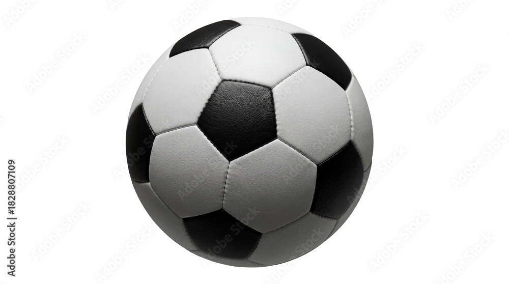 Obraz premium Classic black and white soccer ball PNG isolated, traditional football equipment for sports and recreation on transparent background