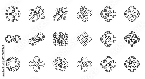 Decorative floral geometry set featuring symmetrical petal arrangements and ornamental botanical line patterns