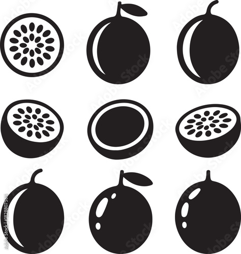 Passion fruit icon set vector illustration healthy tropical fruit collection