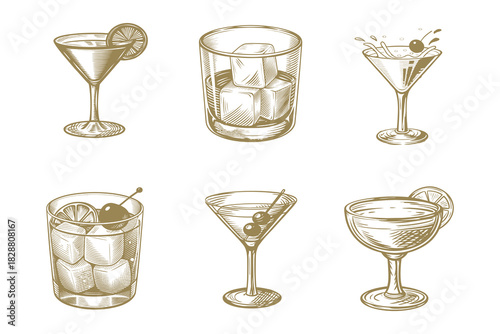Beautiful hand drawn collection engraves isolated drink set illustration. Eps 10