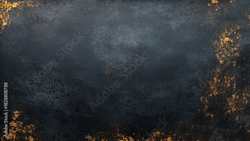 Texture of black decorative plaster with golden effect. 