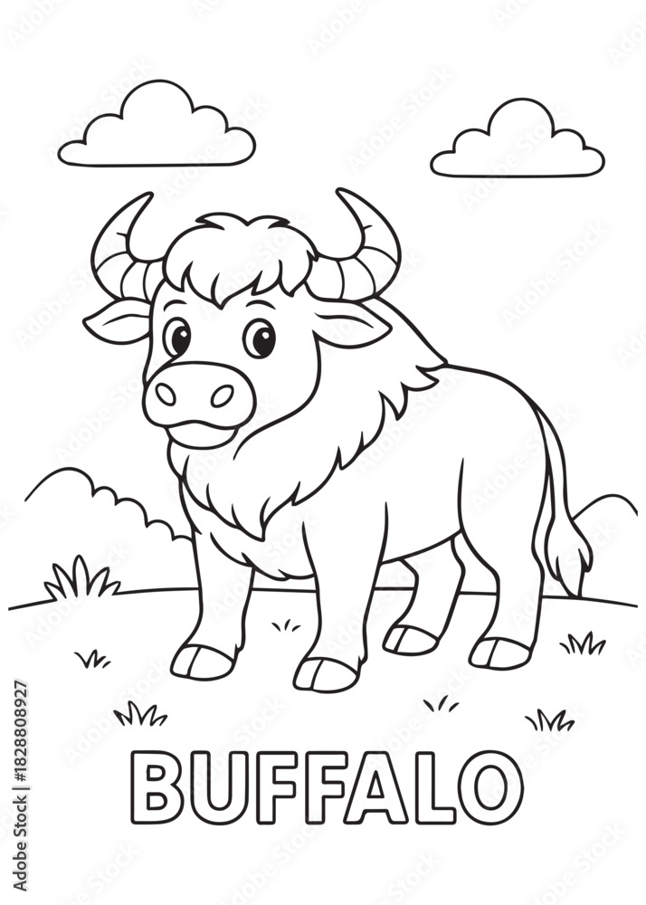 Obraz premium coloring book Buffalo standing proudly