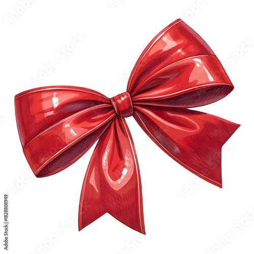 Elegant red bow with glossy finish isolated on transparent background