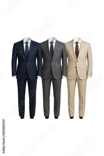 Three Elegant Men's Suits in Different Colors Perfect for Business or Formal Events High Quality Fabrics High quality Realistic image.
